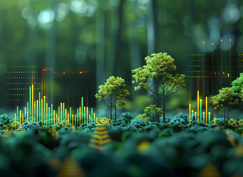 Grafik eines Waldes welche die Digitale Interkonnektivität darstellt